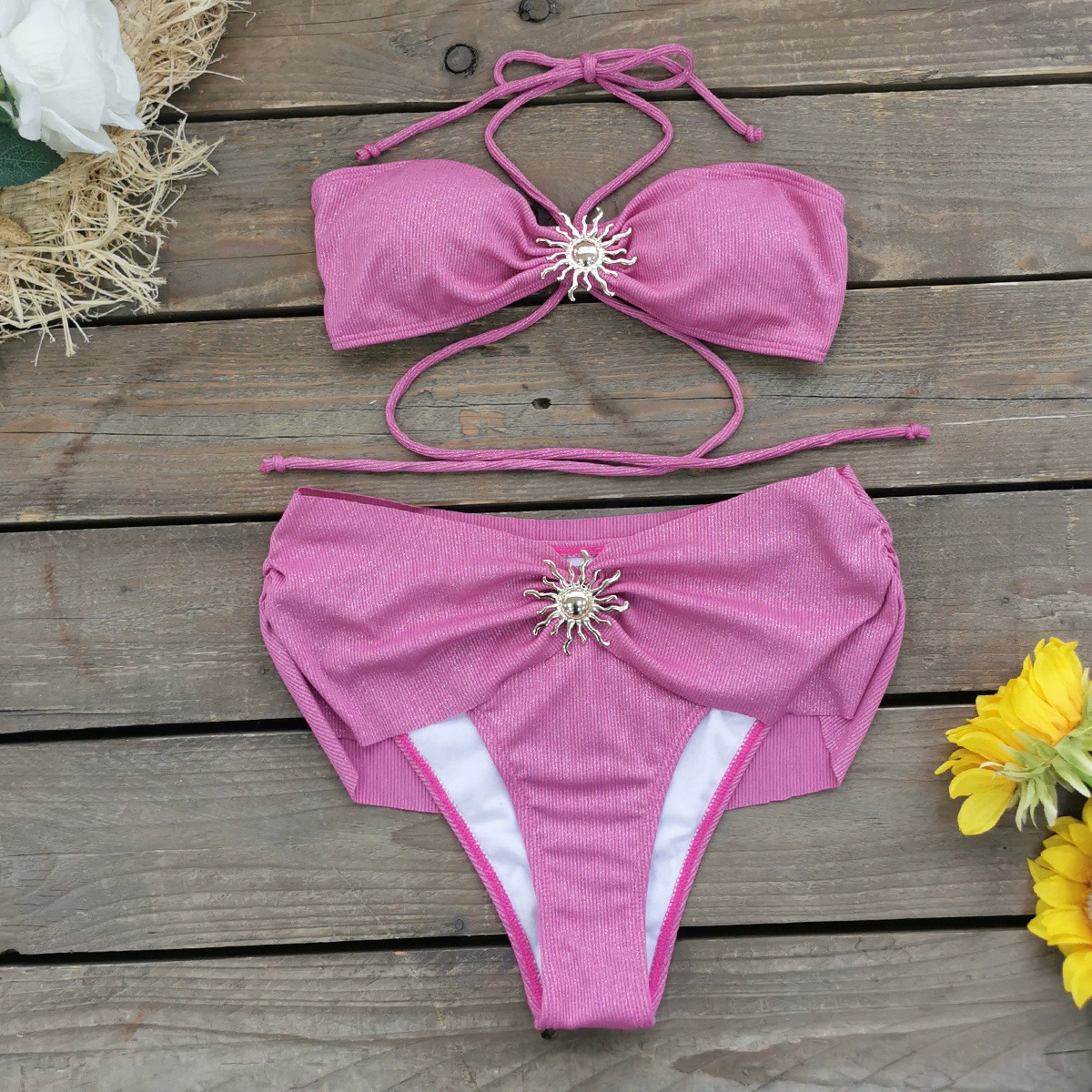 Halter Bandeau High-Waist Bikini Set