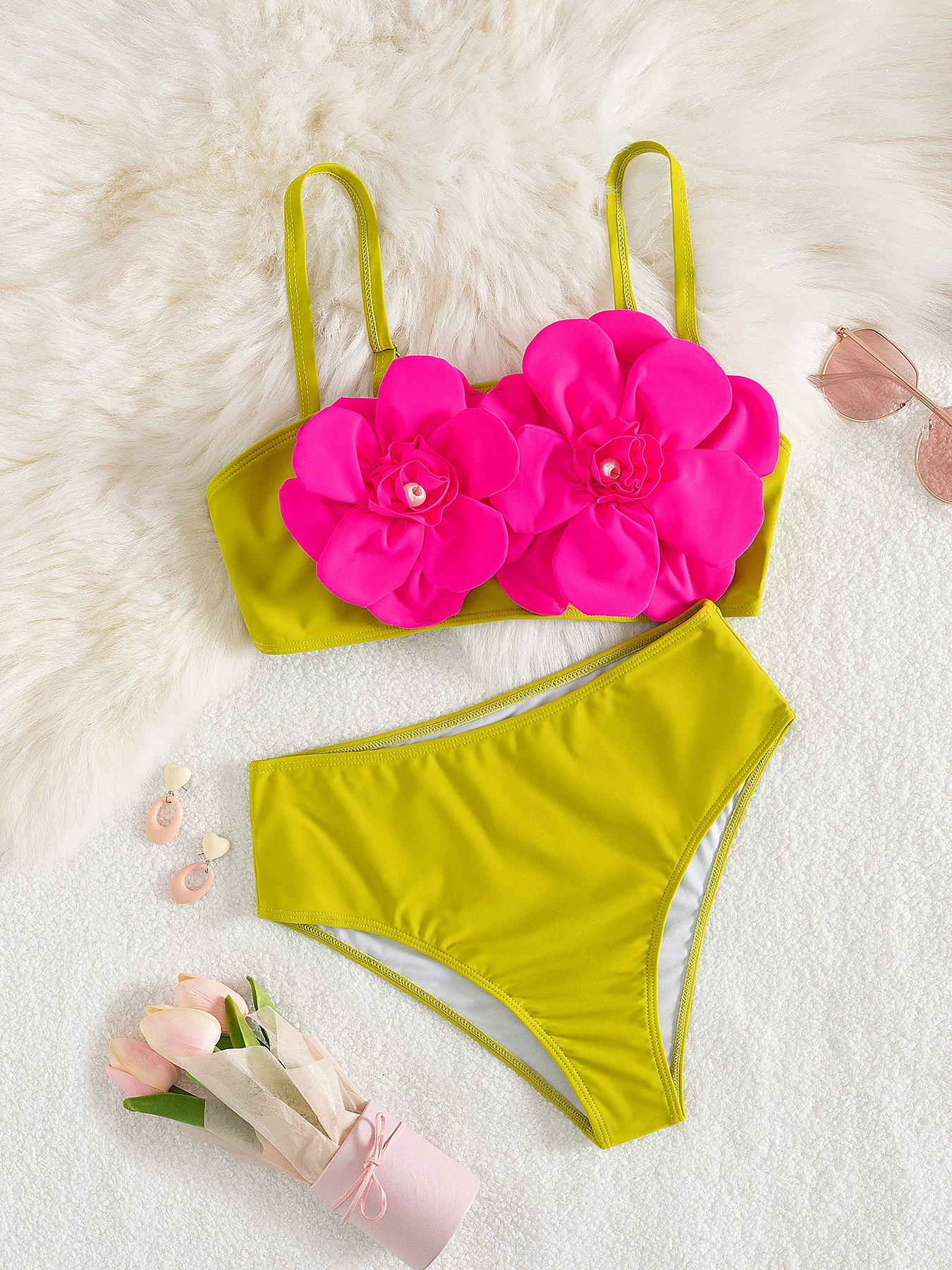 Two-Piece Bikini Set with Spaghetti Straps and High Waist view 5