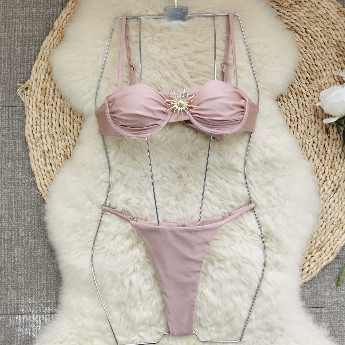 Ruched Two-Piece Bikini Set with Adjustable Straps and Low-Rise Bottoms view 3