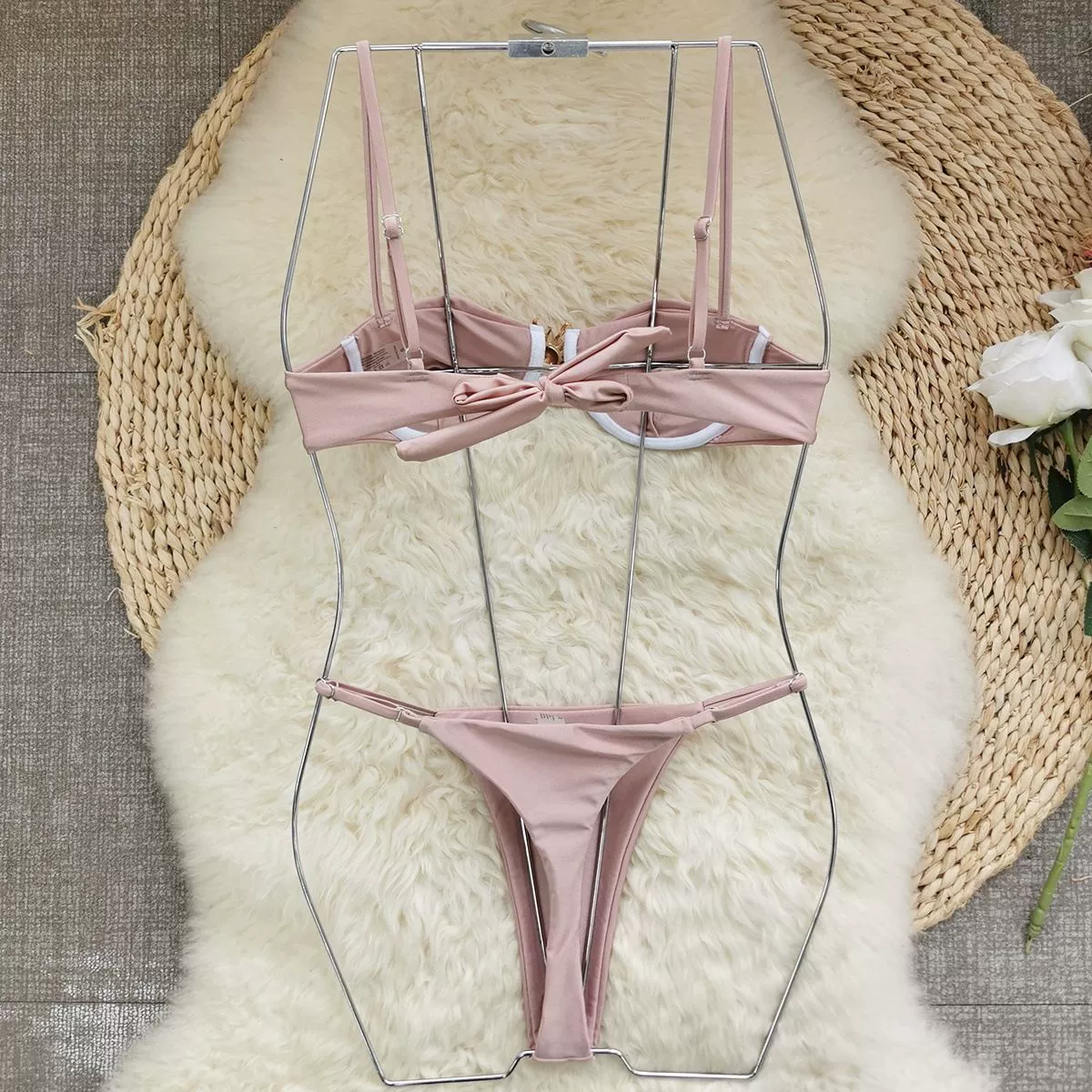 Ruched Two-Piece Bikini Set with Adjustable Straps and Low-Rise Bottoms view 4