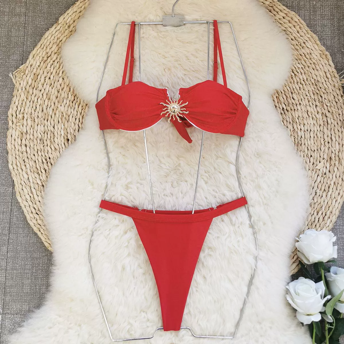 Ruched Two-Piece Bikini Set with Adjustable Straps and Low-Rise Bottoms view 5