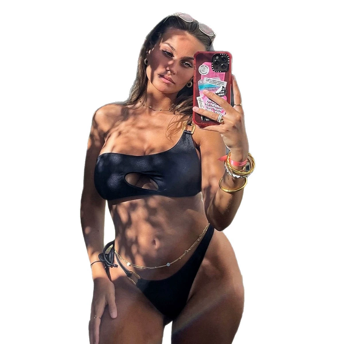 One-Shoulder Cutout Bikini Set with Ring Accents view 5