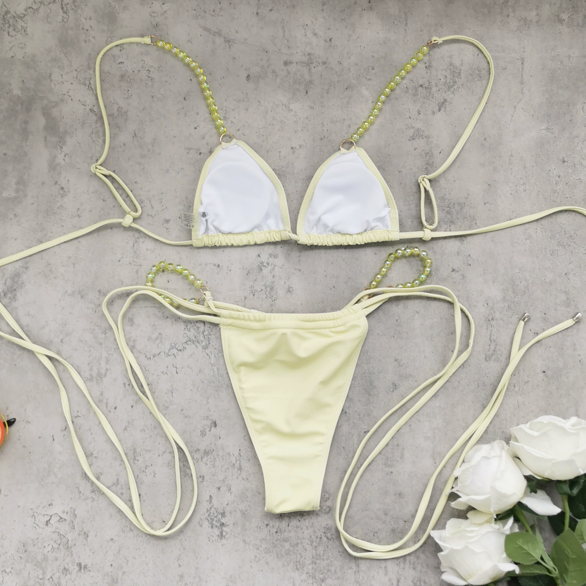 Beaded Triangle Bikini Set with Thong and Cover-Up view 3