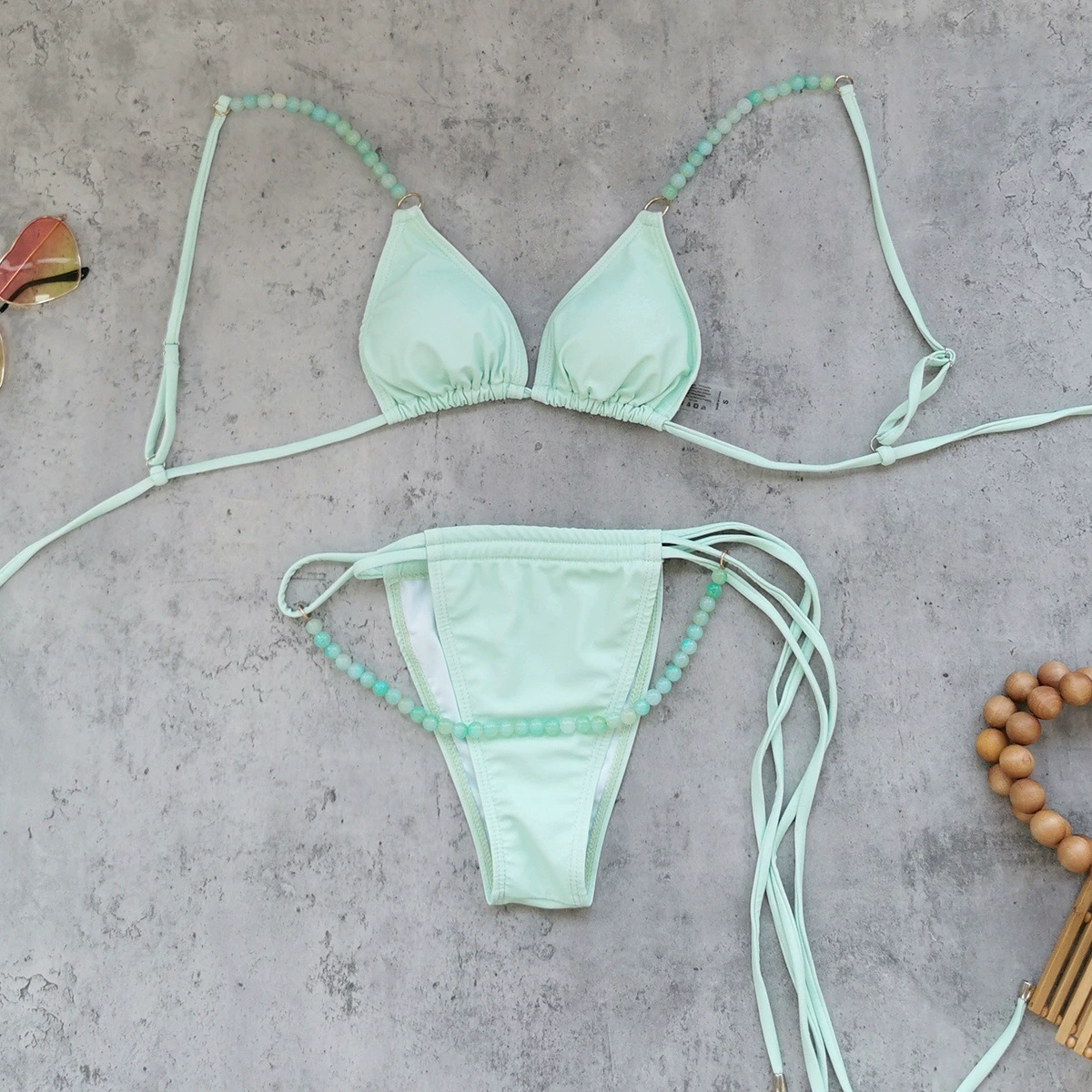 Beaded Triangle Bikini Set with Thong and Cover-Up view 7