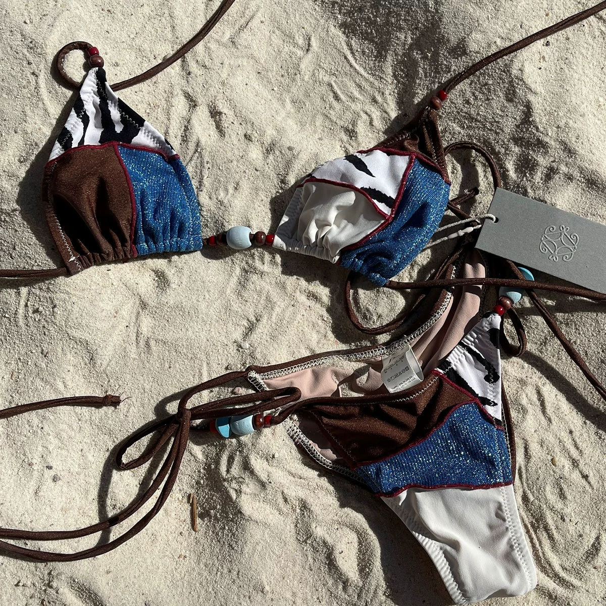Two-Piece Triangle Cup Tie-Side Bikini Set with Halter Ties