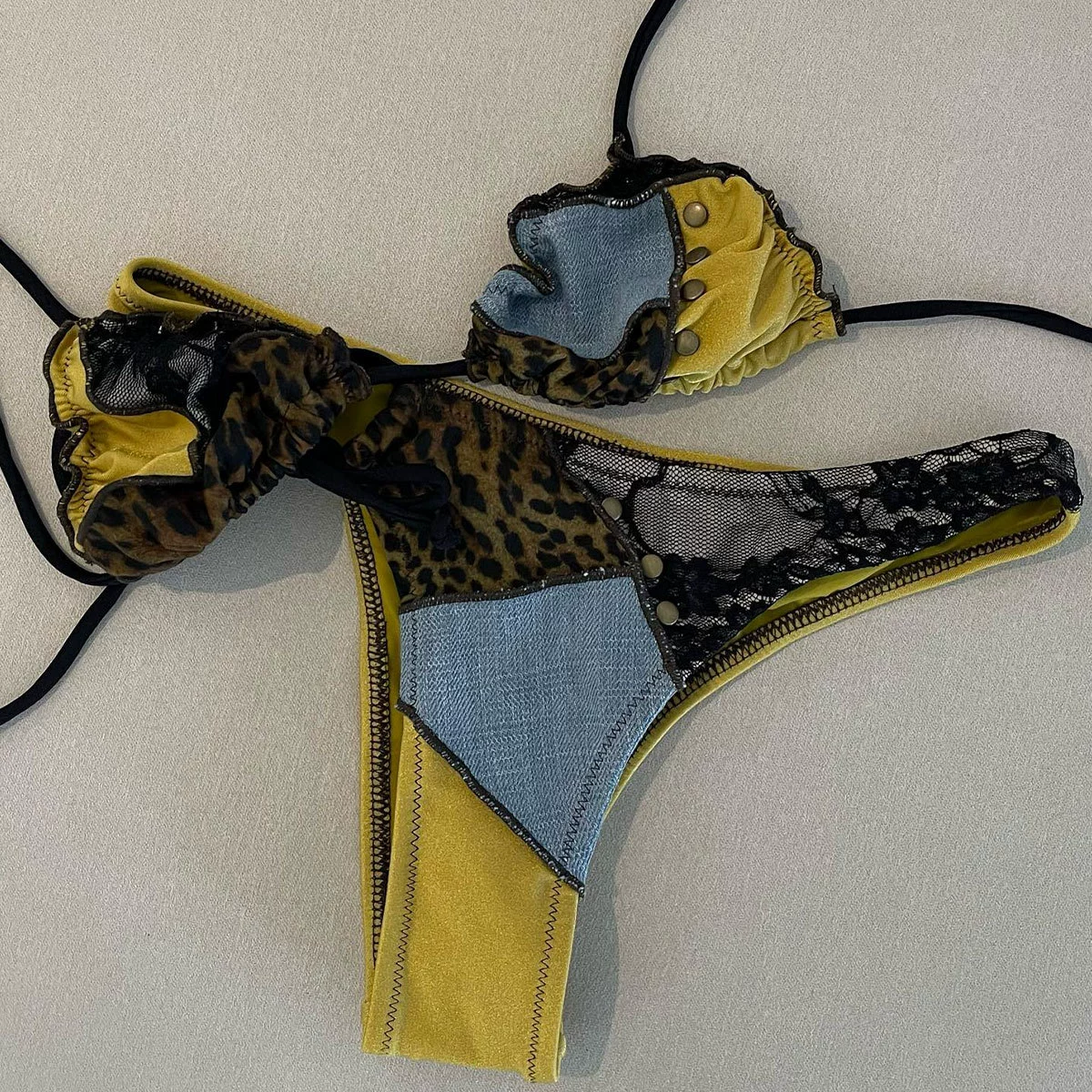 Two-Piece Triangle Cup Tie-Side Bikini Set with Halter Ties