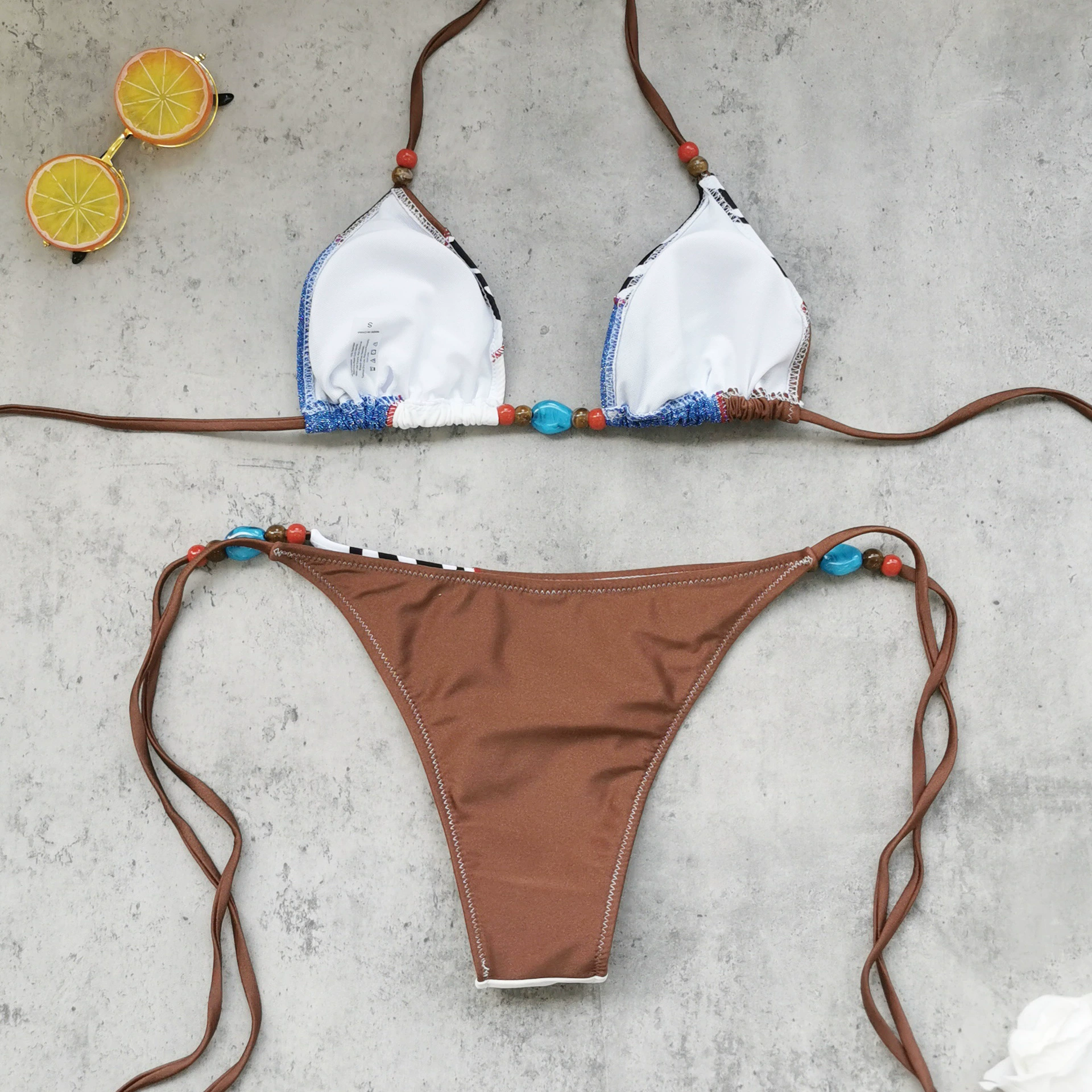 Two-Piece Triangle Cup Tie-Side Bikini Set with Halter Ties view 4