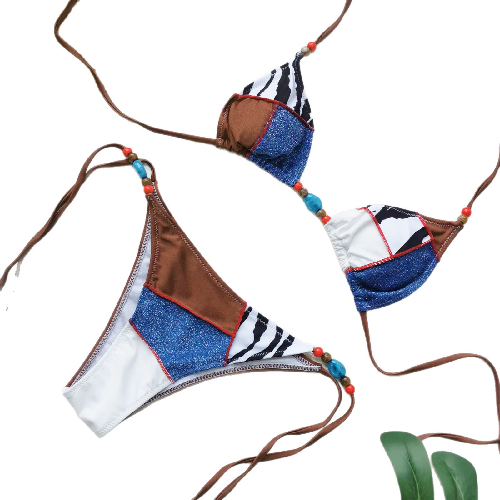 Two-Piece Triangle Cup Tie-Side Bikini Set with Halter Ties view 5