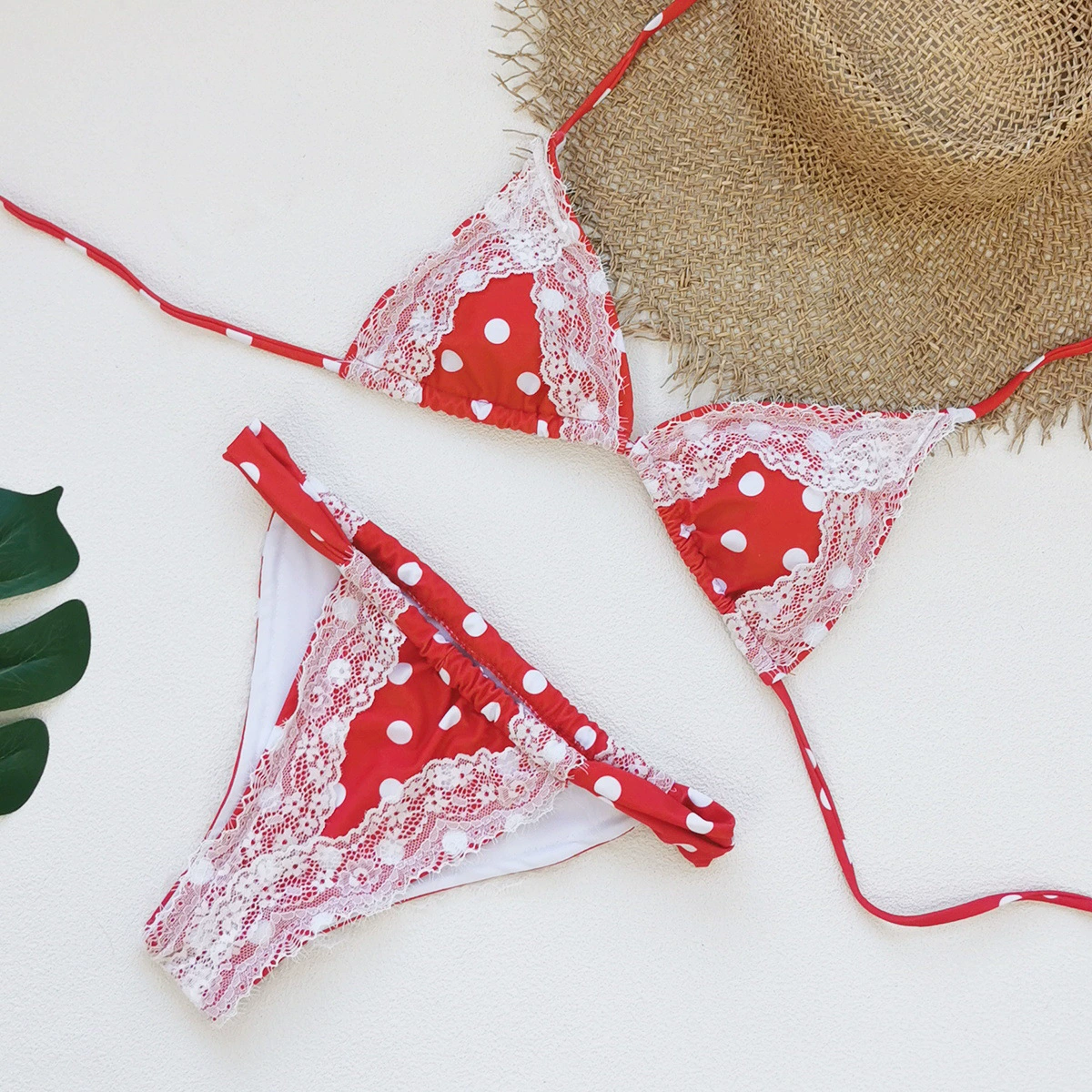 Two-Piece Triangle Bikini Set with Halter Neck and Side-Tie Bottoms