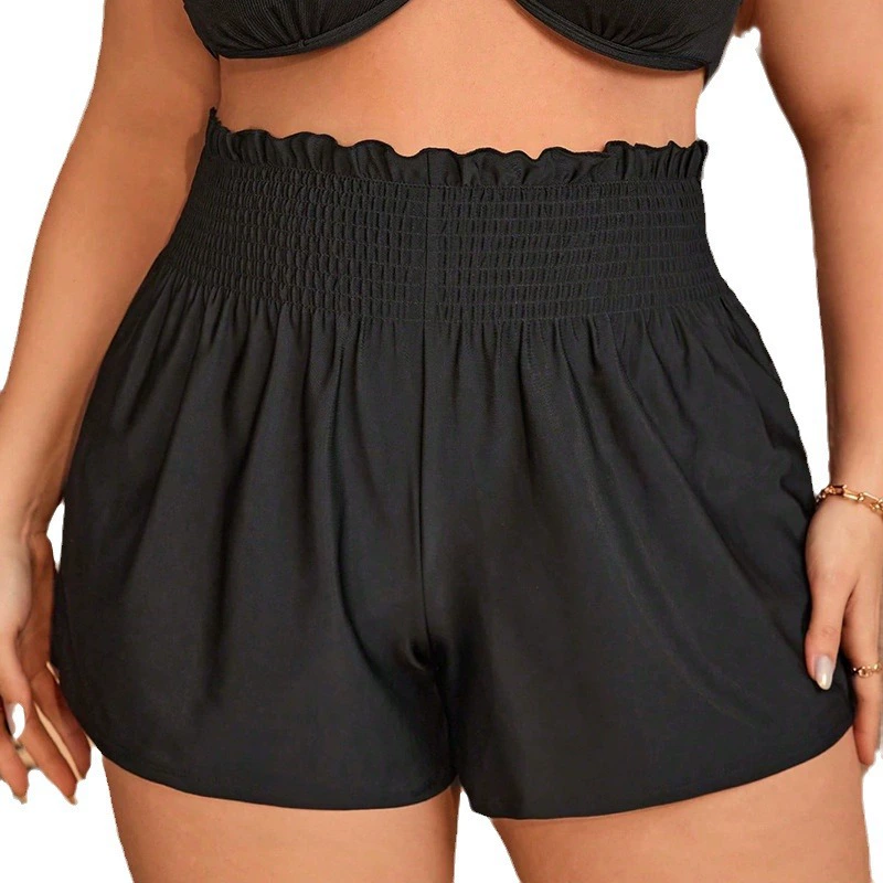 Women's High Waist Smocked Ruffle Trim Swim Shorts view 5