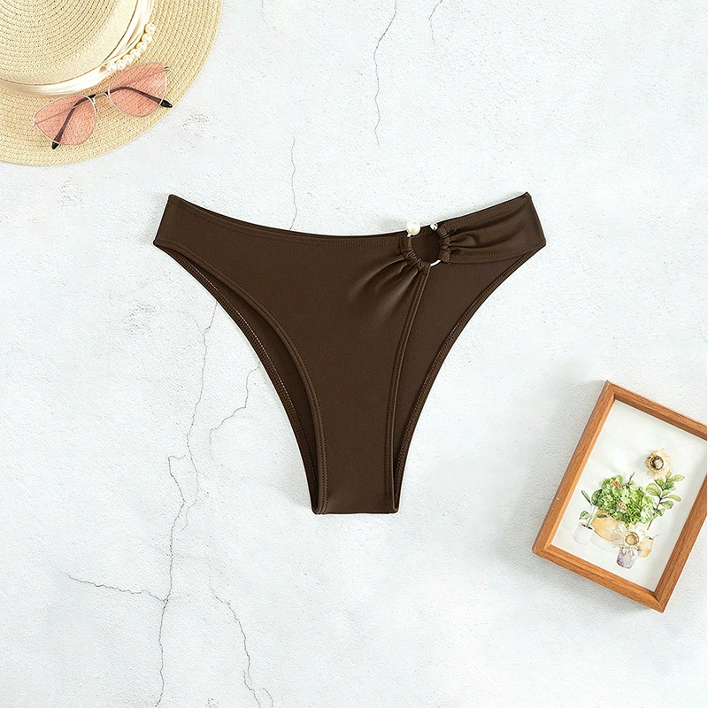 Women's High-Cut Bikini Bottom with O-Ring and Pearl Accent view 3