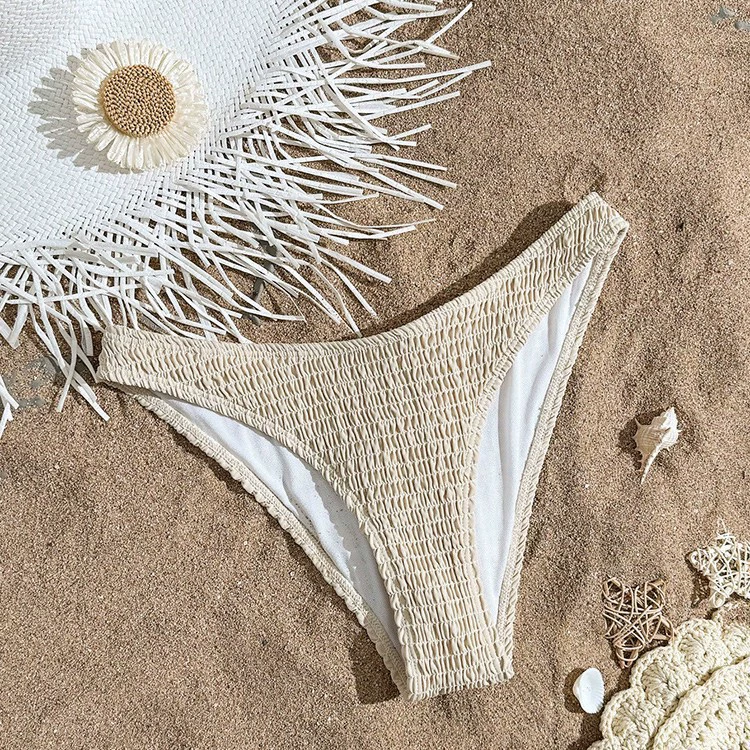 Women’s Smocked High-Cut Triangle Bikini Bottom