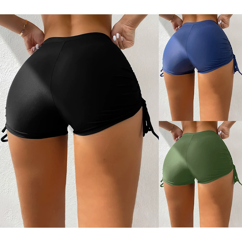 Women’s High Waist Boyleg Swim Shorts with Side Drawstrings