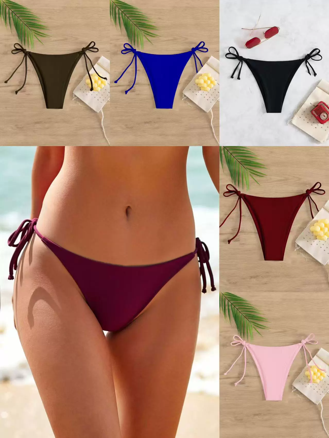 Adjustable Side Tie Triangle Bikini Bottom