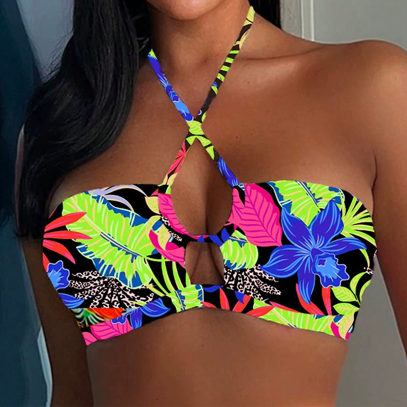 Women's Cross Halter Bandeau Bikini Top with Keyhole Cutout view 4
