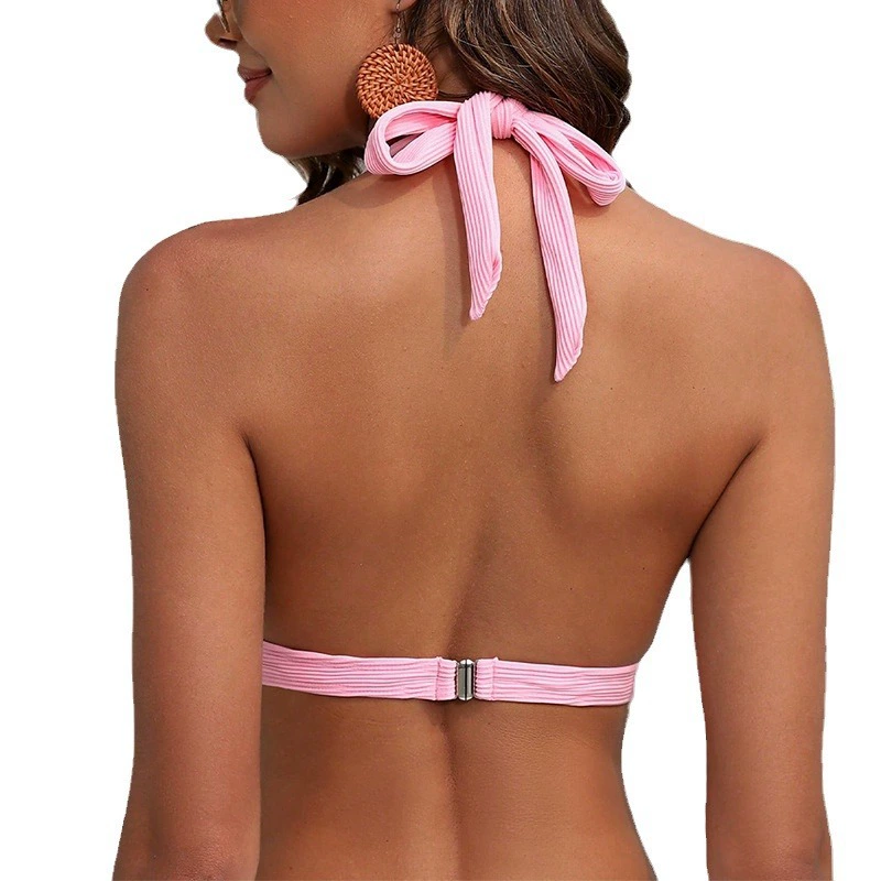 Women's Jeweled Halter Bikini Top with Deep V Neckline view 5
