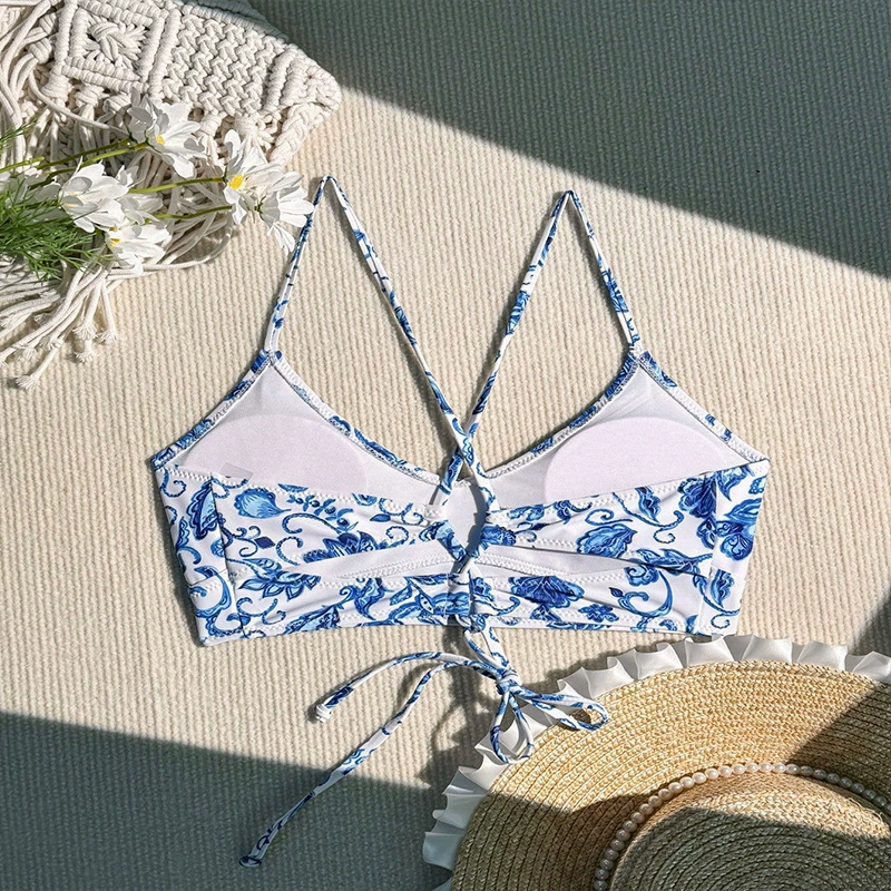Women's Cross Strap Tie Back Padded Bikini Top view 4