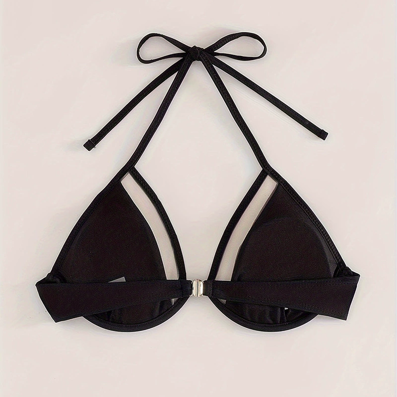 Halter Triangle Bikini Top with Sheer Insets and Clip Closure view 3