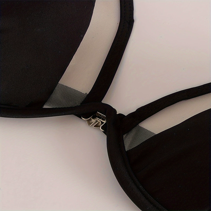 Halter Triangle Bikini Top with Sheer Insets and Clip Closure view 4