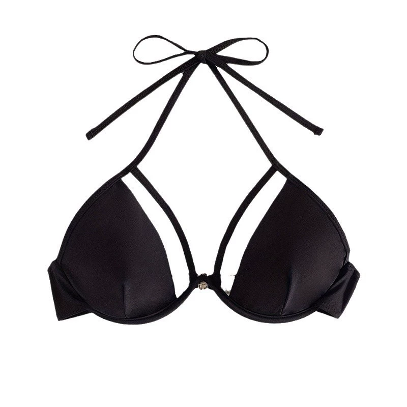 Halter Triangle Bikini Top with Sheer Insets and Clip Closure view 5