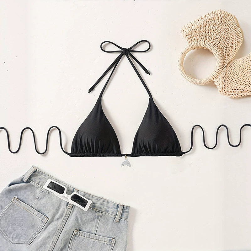 Women's Halter Triangle Bikini Top with Tie Back and Charm view 3