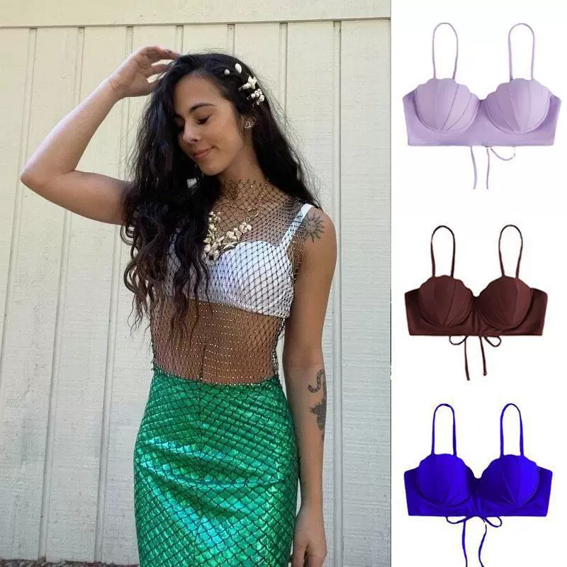 Women’s Scallop Shell Cup Bikini Top with Front Tie