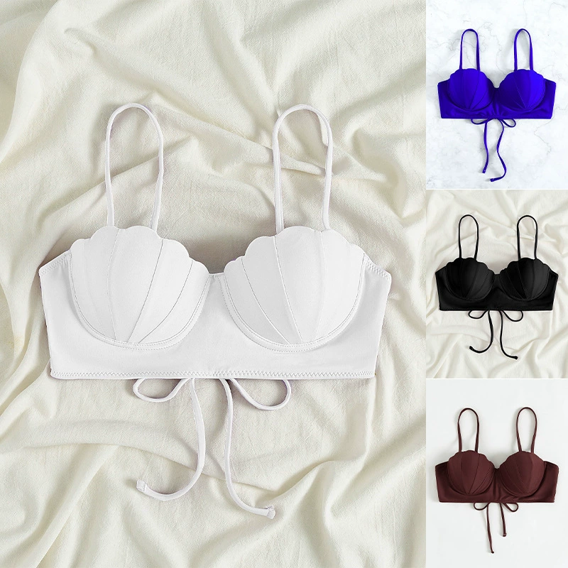 Women’s Scallop Shell Cup Bikini Top with Front Tie