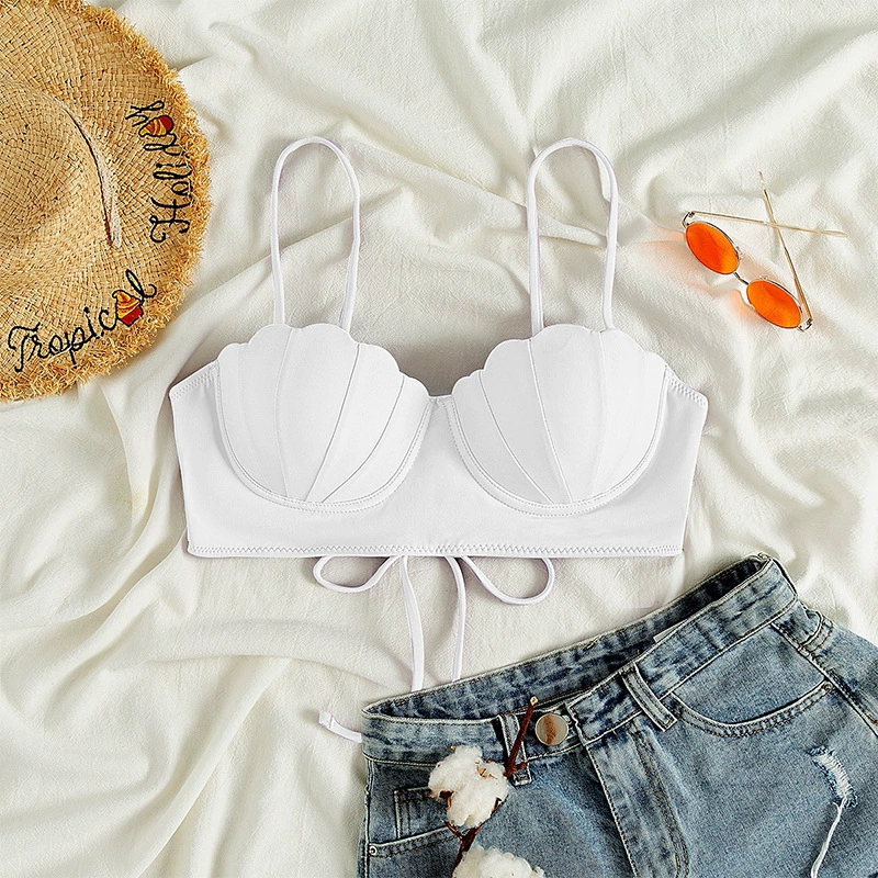 Women's Scallop Shell Cup Bikini Top with Front Tie view 3