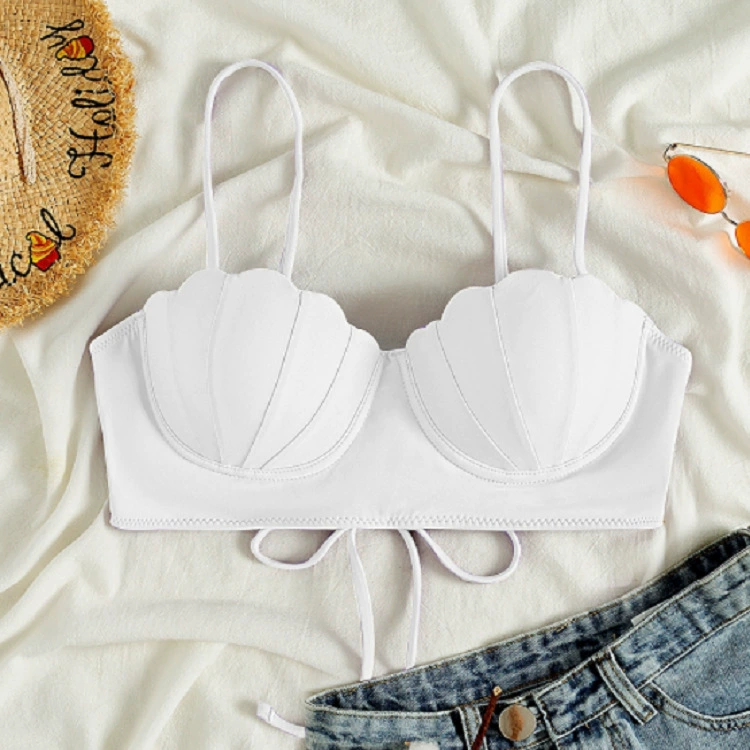Women's Scallop Shell Cup Bikini Top with Front Tie view 6