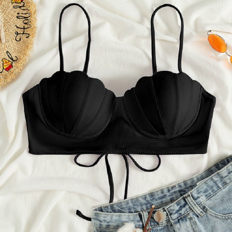 Women's Scallop Shell Cup Bikini Top with Front Tie view 7