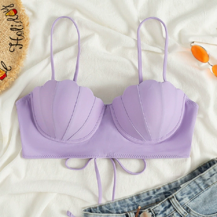 Women's Scallop Shell Cup Bikini Top with Front Tie view 8