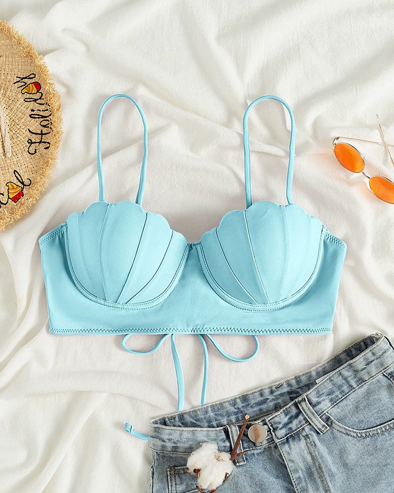 Women's Scallop Shell Cup Bikini Top with Front Tie view 9