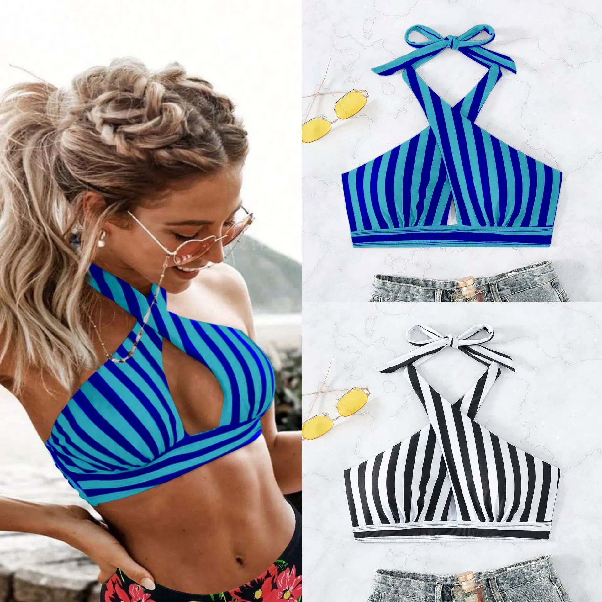 Women’s Halter Crossover Keyhole Bikini Top