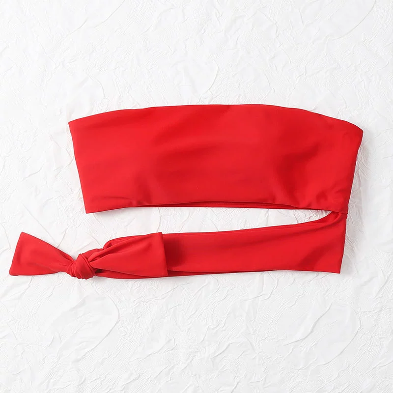 Strapless Bandeau Bikini Top with Wrap-Around Waist Tie view 3