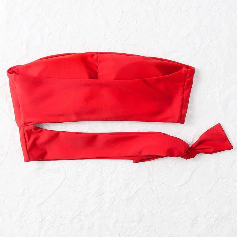 Strapless Bandeau Bikini Top with Wrap-Around Waist Tie view 4