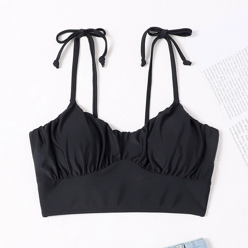 Women's Tie Strap Ruched Longline Bikini Top view 2