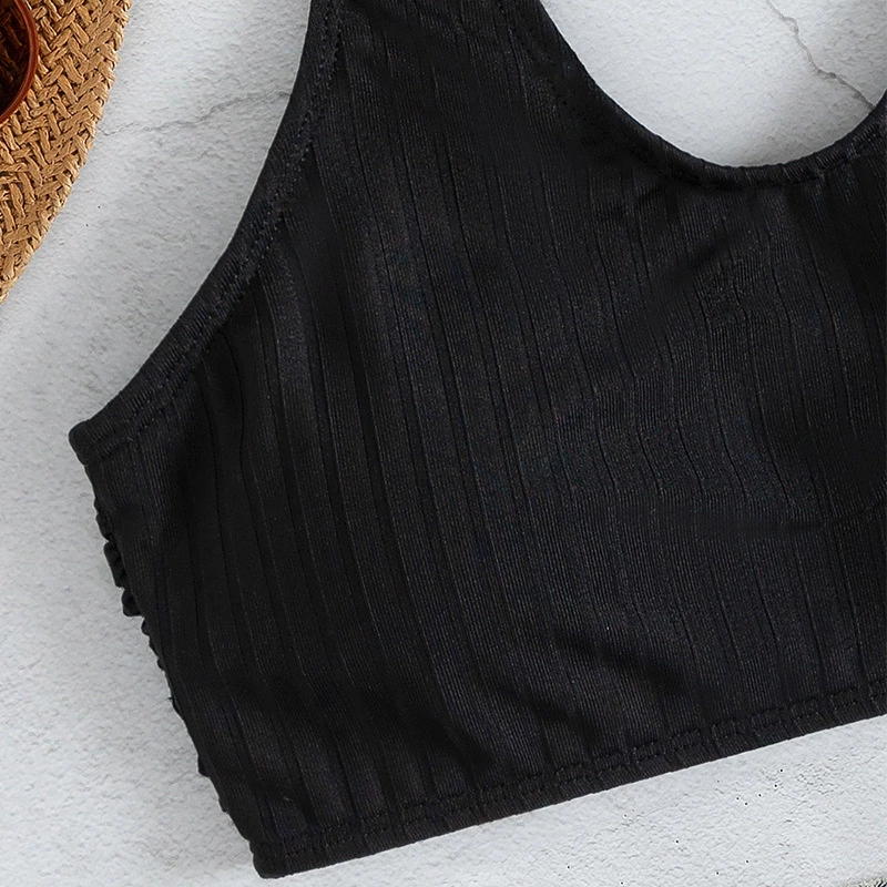 Women's U-Neck Halter Crop Top view 3
