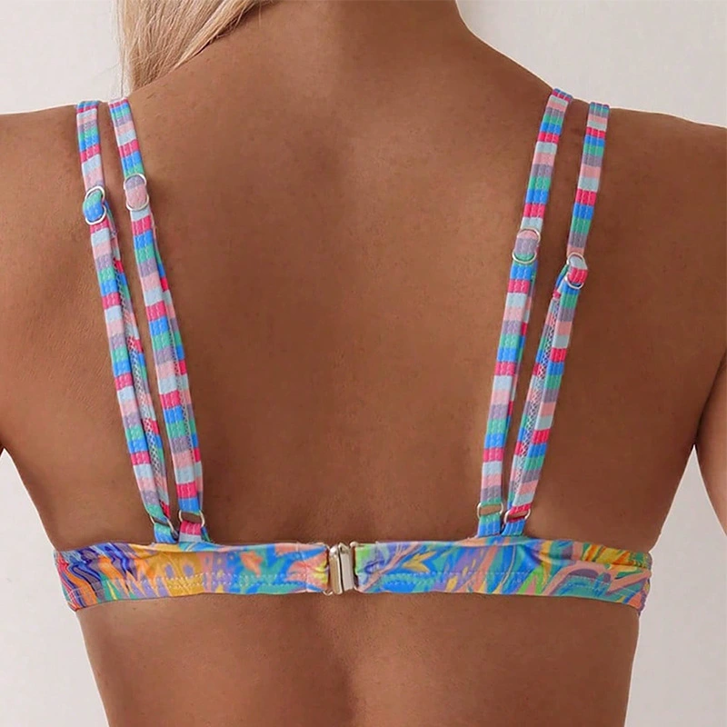 Double Strap V-Neck Twist Front Bikini Top with Back Clasp view 3