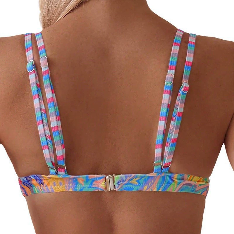 Double Strap V-Neck Twist Front Bikini Top with Back Clasp view 5