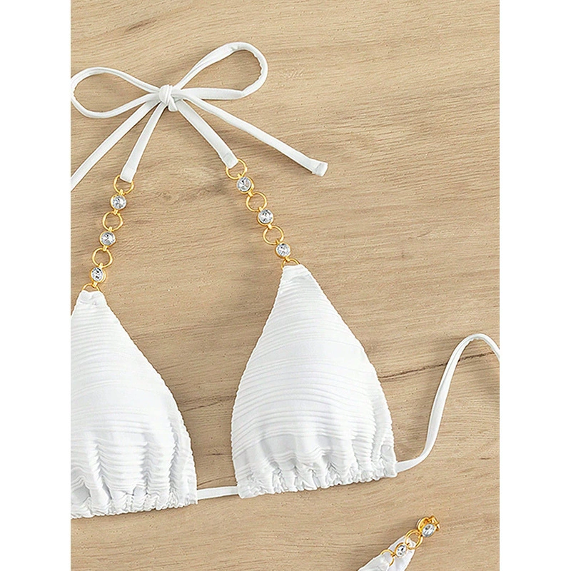 Halter Triangle Bikini Top with Chain Straps view 4
