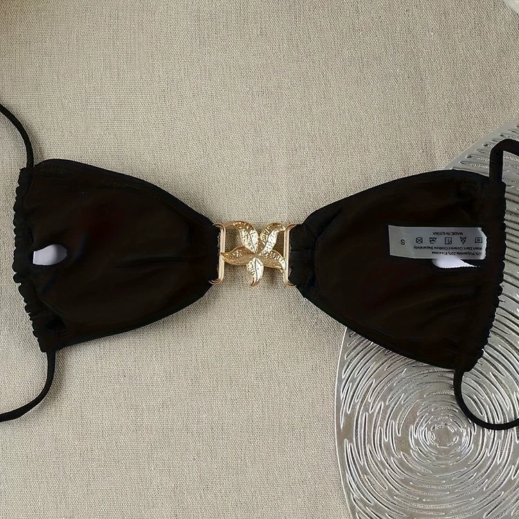 Women’s Triangle Bikini Top with Front Metal Clasp and Thin Straps