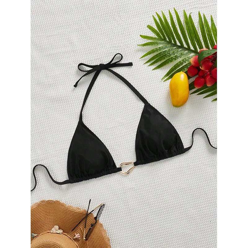 Halter Triangle Bikini Top with Metal Ring view 5