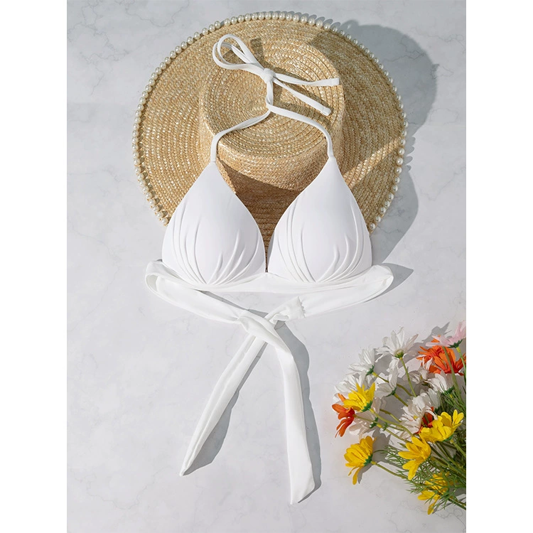 Halter Bikini Top with Ruched Cups and Back Tie