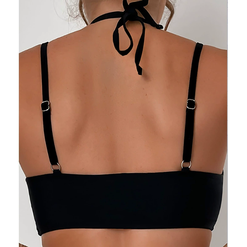 Criss-Cross Halter Bikini Top with Cutouts and Ring Accents view 3