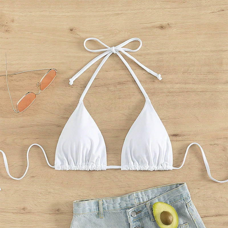 Halter Neck Triangle Bikini Top with Tie Closures view 6