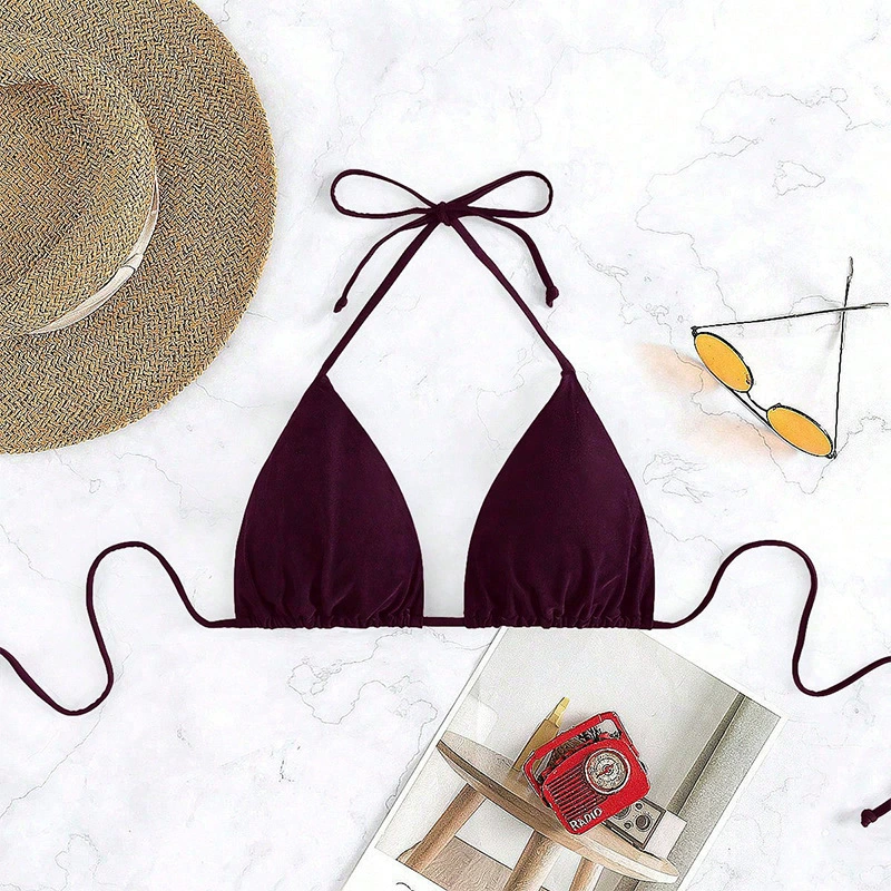 Halter Neck Triangle Bikini Top with Tie Closures view 7