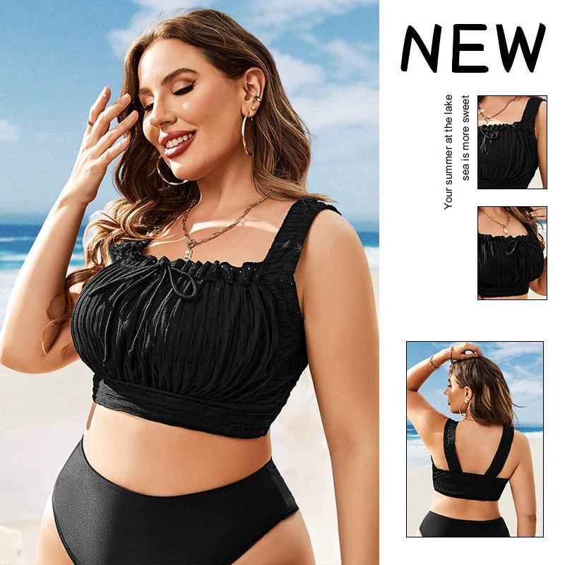 Square Neck Ruched Swim Top with Wide Straps