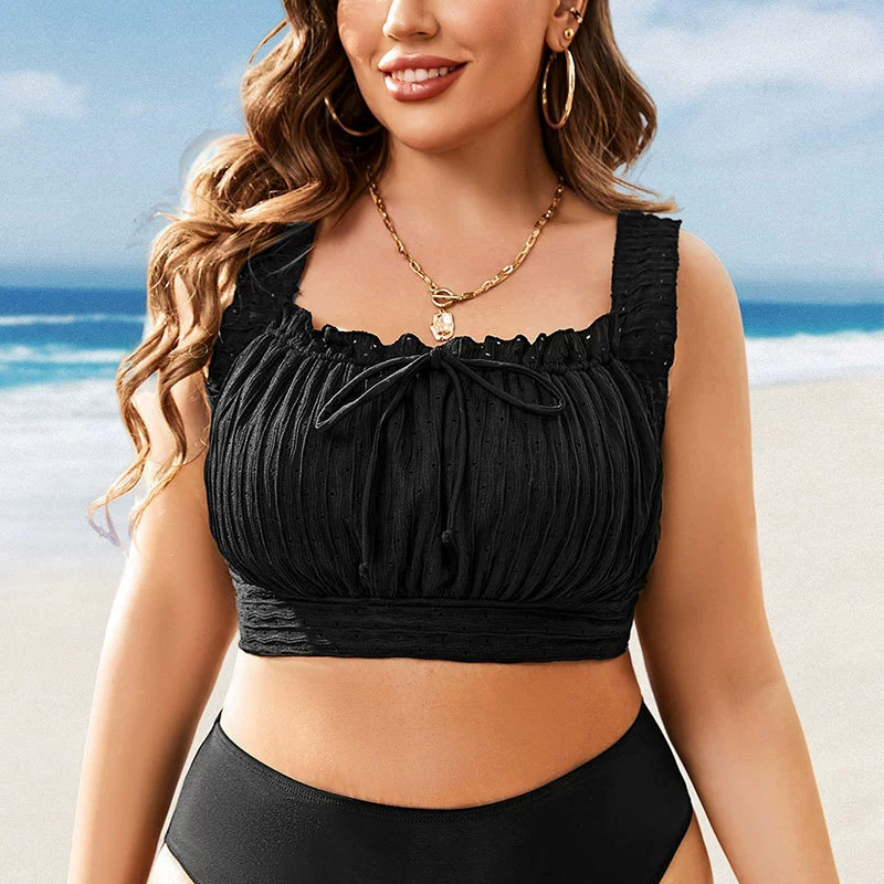 Square Neck Ruched Swim Top with Wide Straps view 4