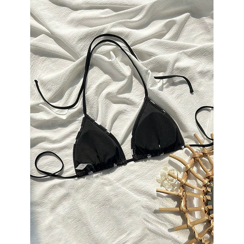 Halter Neck Triangle Bikini Top with Adjustable String Ties view 3