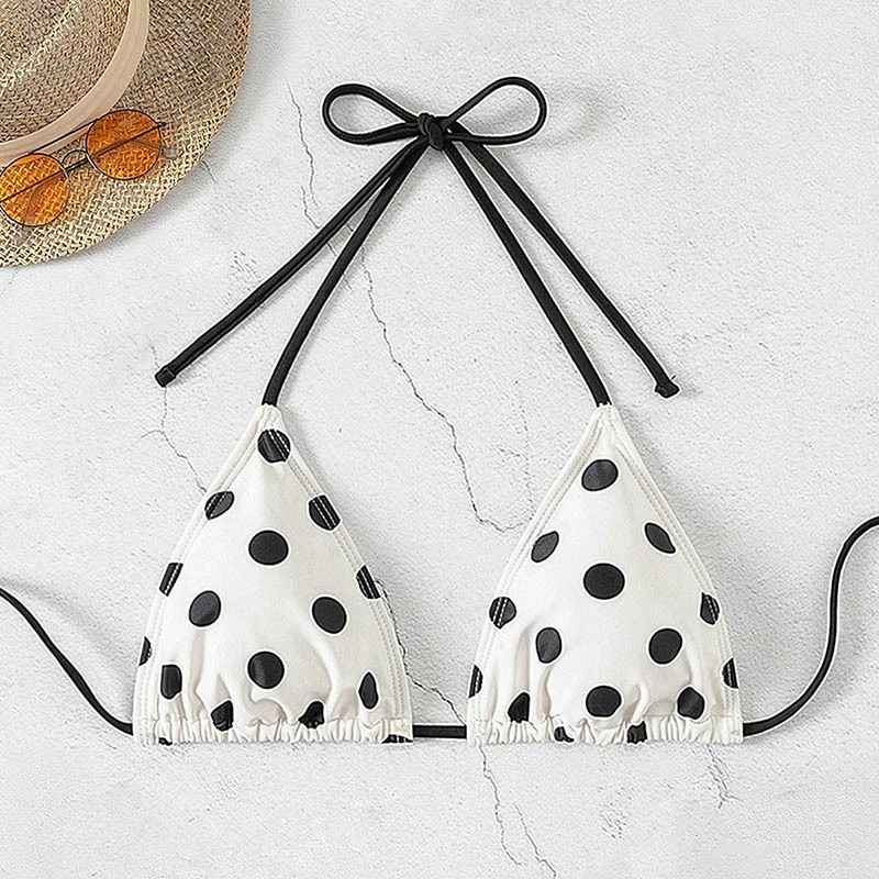 Halter Neck Triangle Bikini Top with Adjustable String Ties view 7